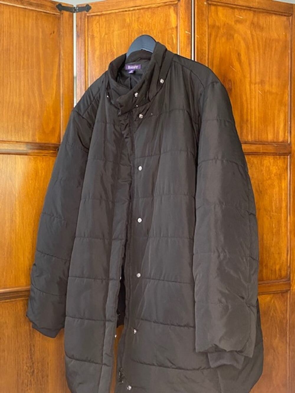 Roaman's Women's 5X Black Quilted Puffer Coat Faux Fur Hood Plus Size Winter